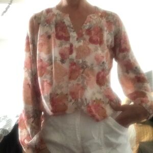 Floral Hyper-feminine  Sheer Size Large Blouse